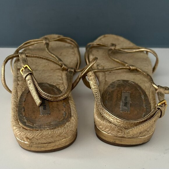 Miu Miu Flat Espadrilles Slingback with Golden Leather Straps – Size 8.5 - Picture 3 of 4